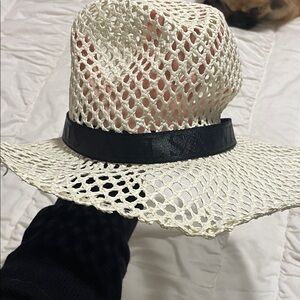 All Saints Ivory Mesh Hat with Black Band